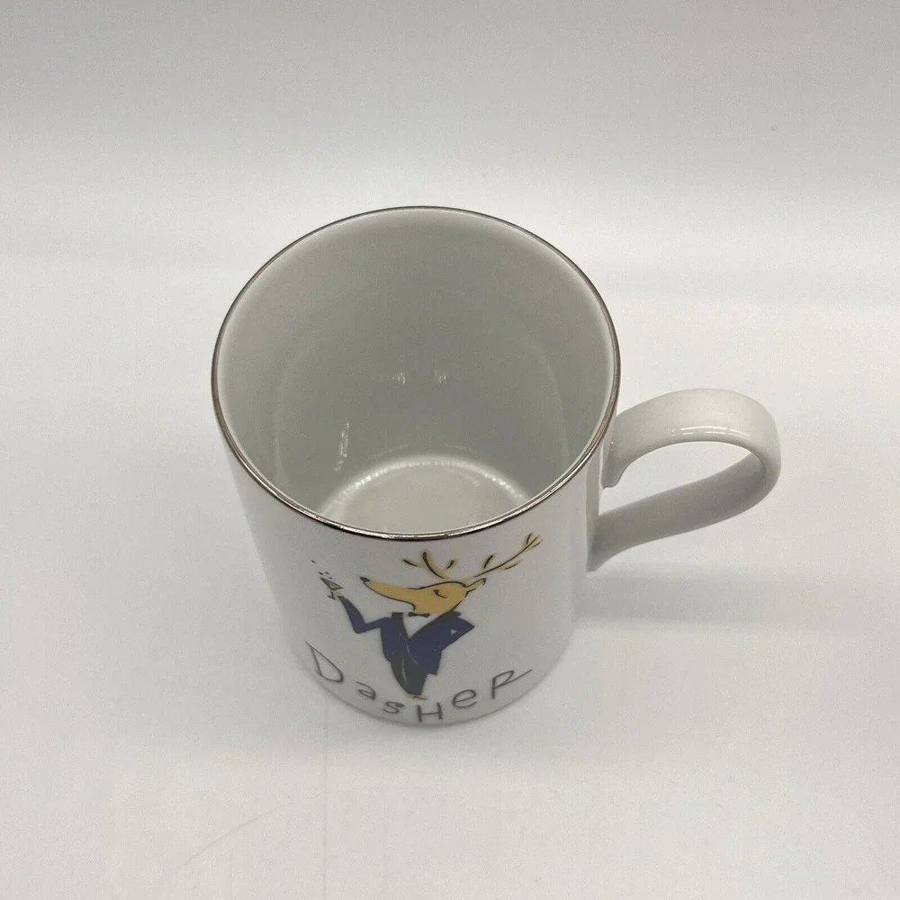 Pottery Barn Reindeer Christmas Mugs Dasher & Prancer Vintage Holiday Cups